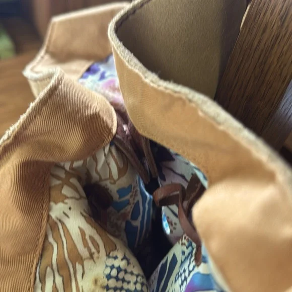 Tan Suede Bucket Bag with Brown Leather Accents - Picture 7 of 9